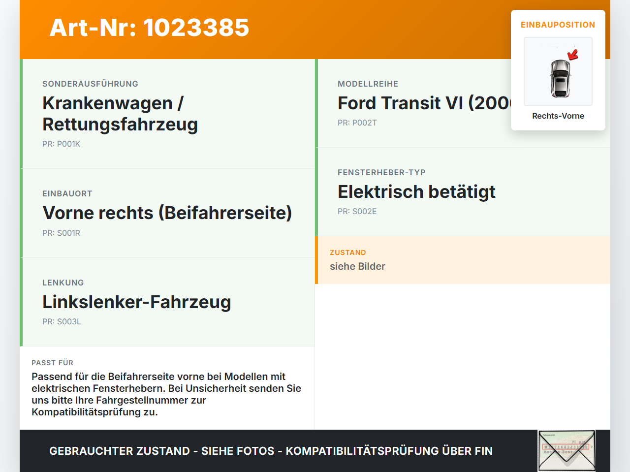 Ford Transit VI 06-13 Turnier Fensterhebermotor mit Fensterheber Rechts Vorne Ford Transit VI 06-13 26.11.2010... Vorschau 3