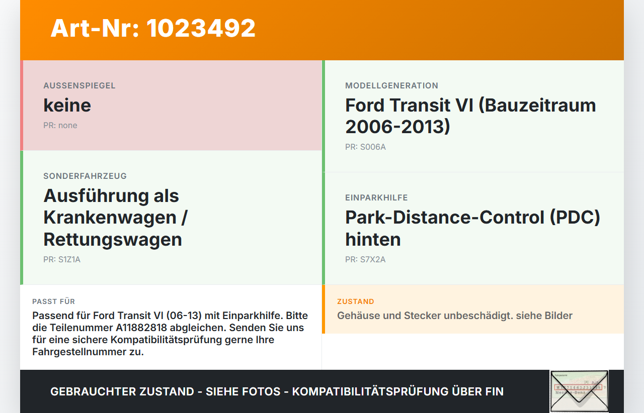 Ford Transit VI 06-13 Steuergerät ECU Modul Einparkhilfe PDC SG Ford Transit VI 06-13 26.11.2010 6G92-15K866-CC... Vorschau 3