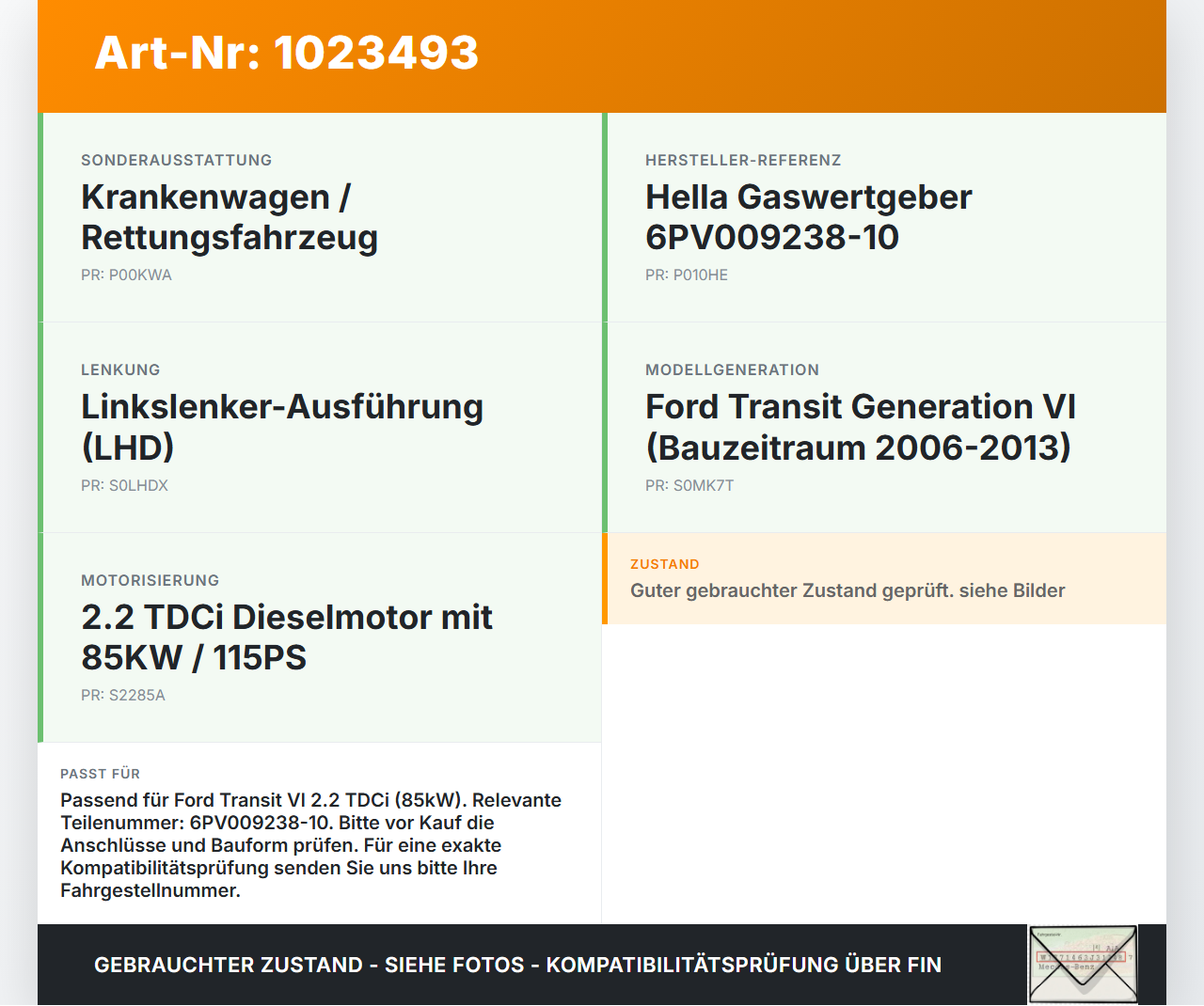 Ford Transit VI 06-13 TDCi 2,2 85KW Gaswertgeber Gaspedal Ford Transit VI 06-13 26.11.2010 6C11-9F836-CC... Vorschau 3