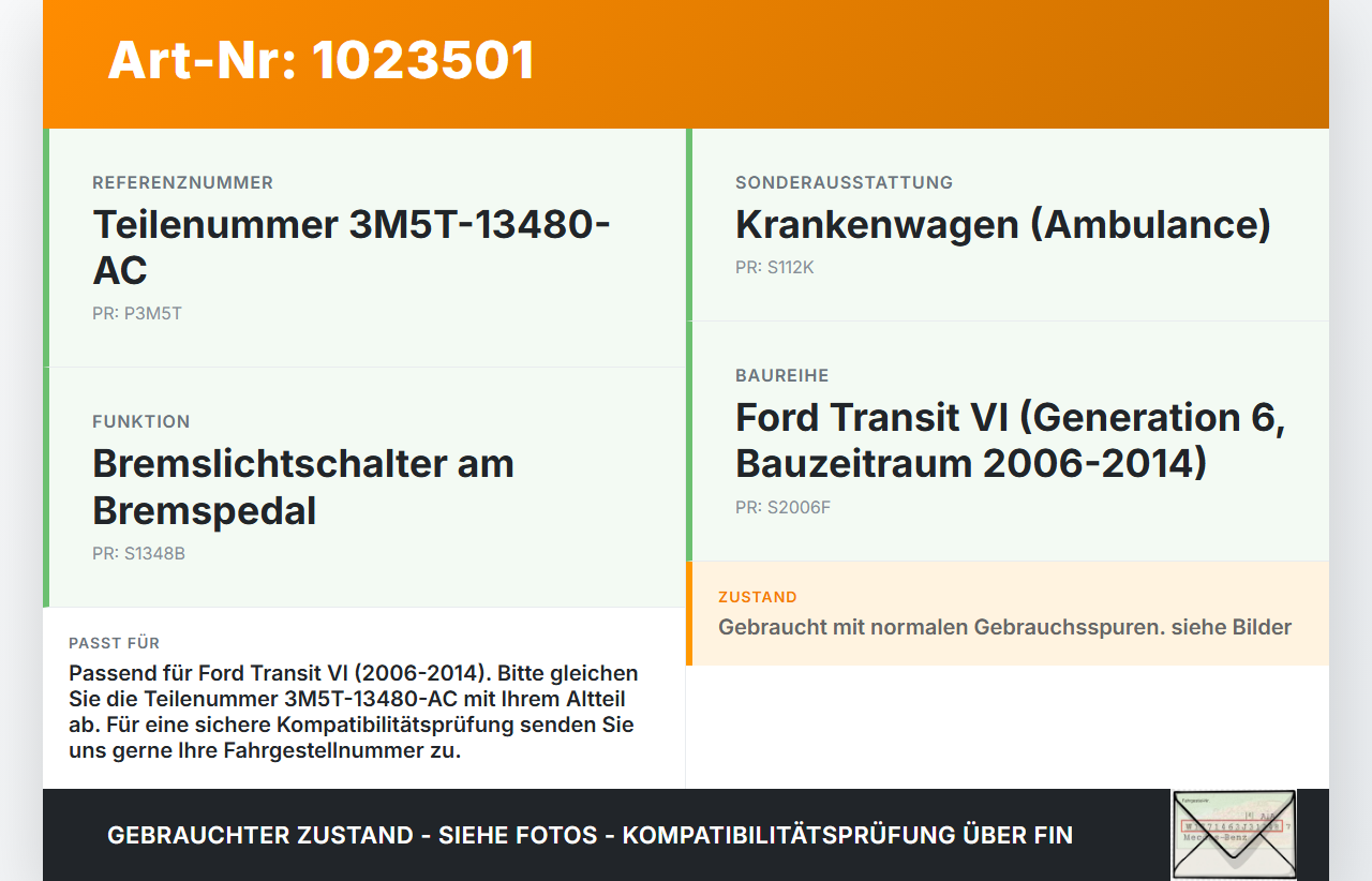 Ford Transit VI 06-13 Bremslichtschalter Bremsschalter Ford Transit VI 06-13 26.11.2010 3M5T-13480-AC gebraucht Vorschau 3