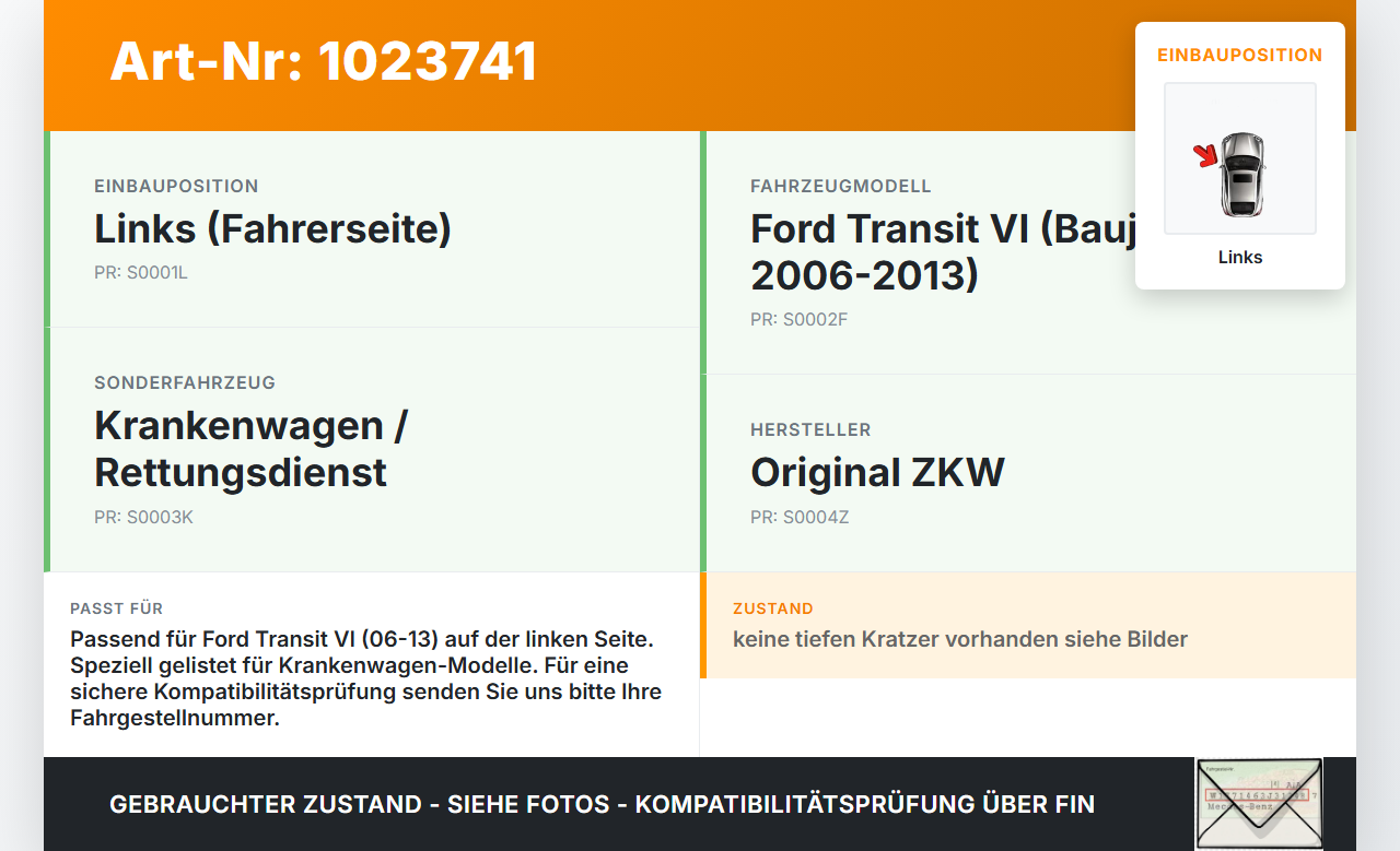Ford Transit VI 06-13 Blinker Blinkleuchte Signalleuchte Links orig ZKW Ford Transit VI 06-13 26.11.2010 gebraucht Vorschau 3