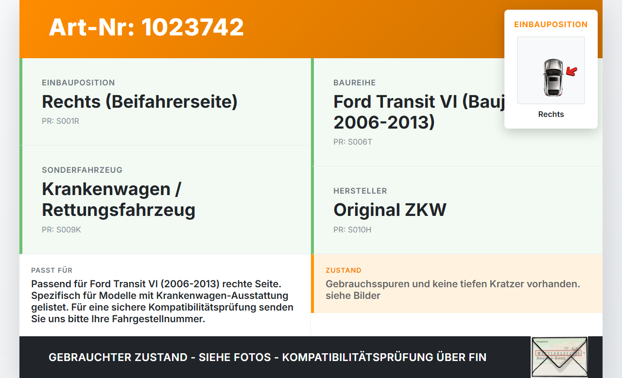 Ford Transit VI 06-13 Blinker Blinkleuchte Signalleuchte Rechts orig. ZKW Ford Transit VI 06-13 26.11.2010 gebraucht Vorschau 3