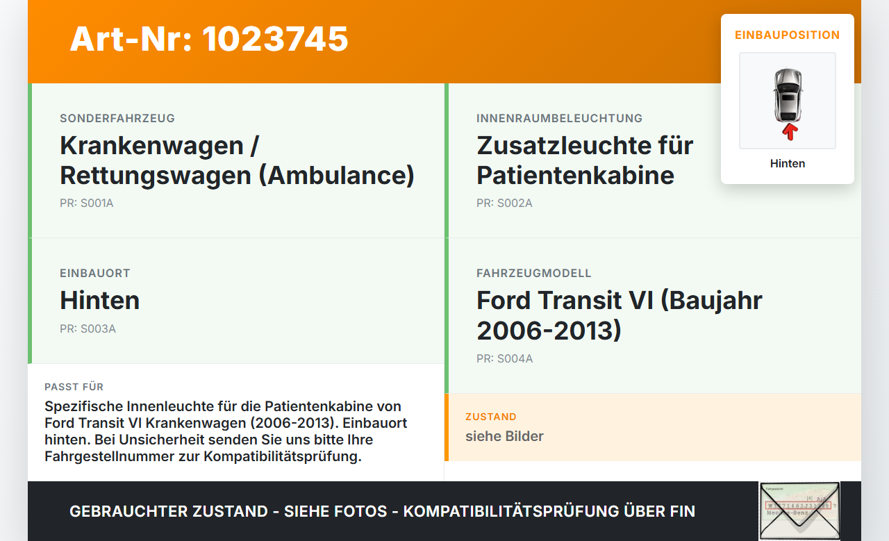 Ford Transit VI 06-13 Innenleuchte Innenraumleuchte Hinten für Patientenkabine Ford Transit VI 06-13 26.11.2010... Vorschau 3