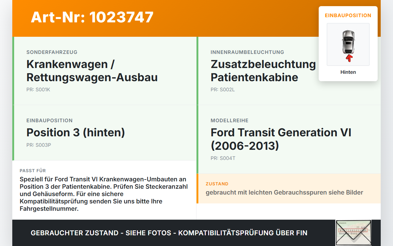 Ford Transit VI 06-13 Innenleuchte Innenraumleuchte Hinten für Patientenkabine Pos.3 Ford Transit VI 06-13... Vorschau 3