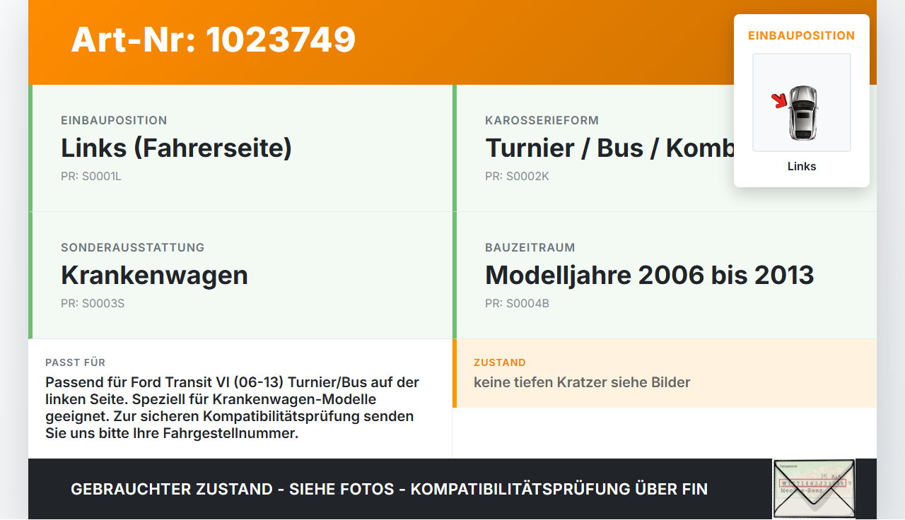 Ford Transit VI 06-13 Turnier Rückleuchte Rücklicht Heckleuchte Links orig Ford Transit VI 06-13 26.11.2010 TK-4591... Vorschau 3