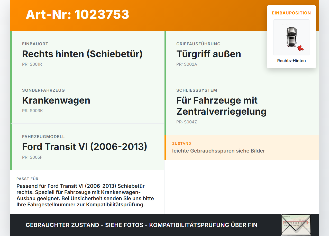 Ford Transit VI 06-13 Turnier Türgriff Griff aussen Rechts Hinten für Schiebetür AA Ford Transit VI 06-13... Vorschau 3
