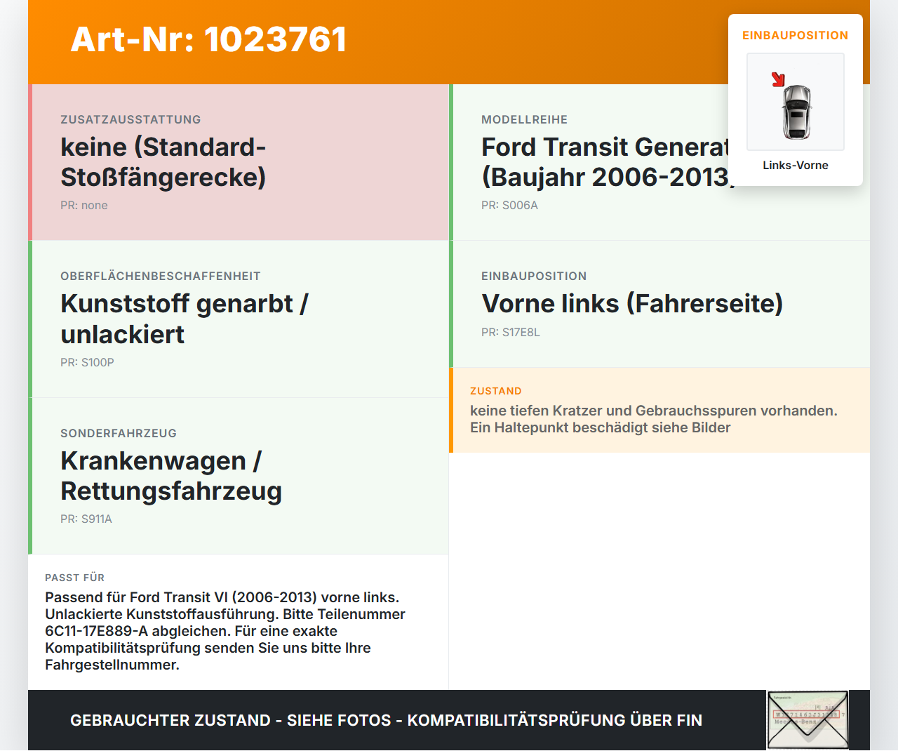Ford Transit VI 06-13 Schutzecken für Stoßstange Stoßfänger Vorne Links Ford Transit VI 06-13 26.11.2010... Vorschau 3