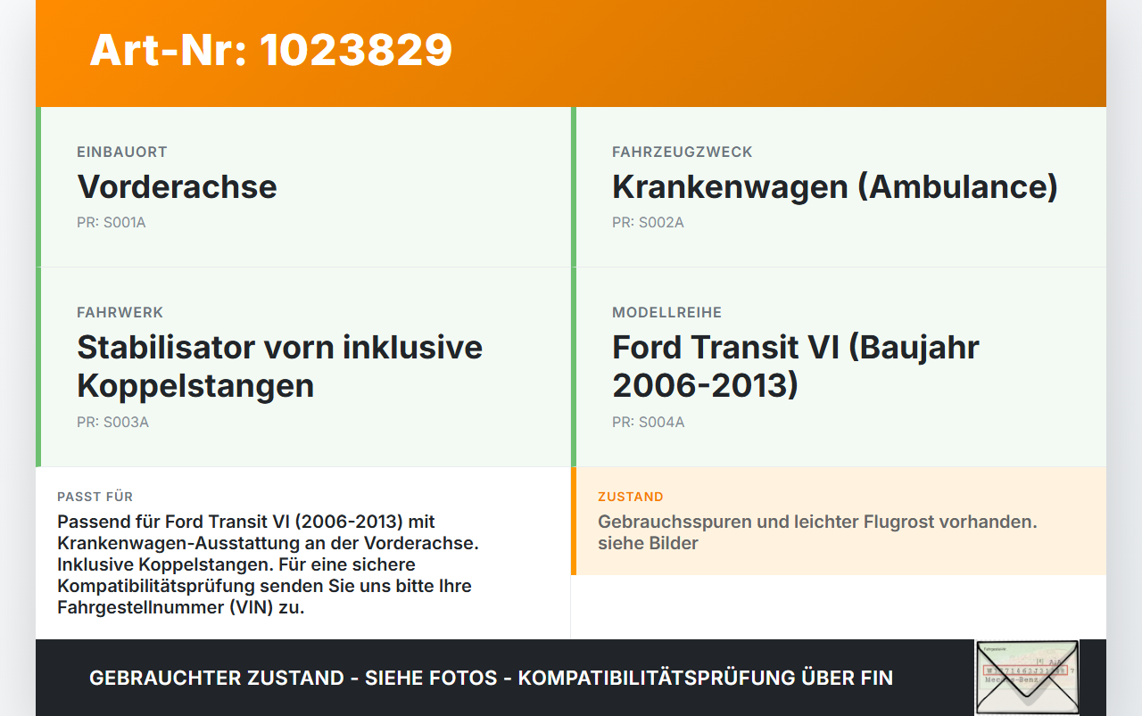 Ford Transit VI 06-13 Stabilisator Stabi mit Koppelstangen Vorderachse Ford Transit VI 06-13 26.11.2010 gebraucht Vorschau 3