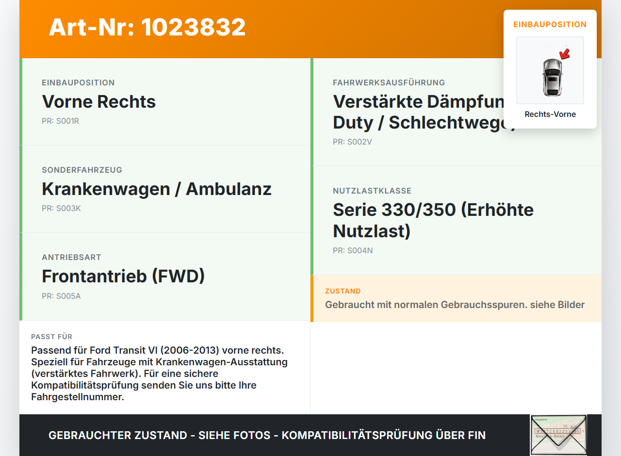 Ford Transit VI 06-13 Turnier Federbein Stossdämpfer Vorne Rechts Ford Transit VI 06-13 26.11.2010 313500 gebraucht Vorschau 3