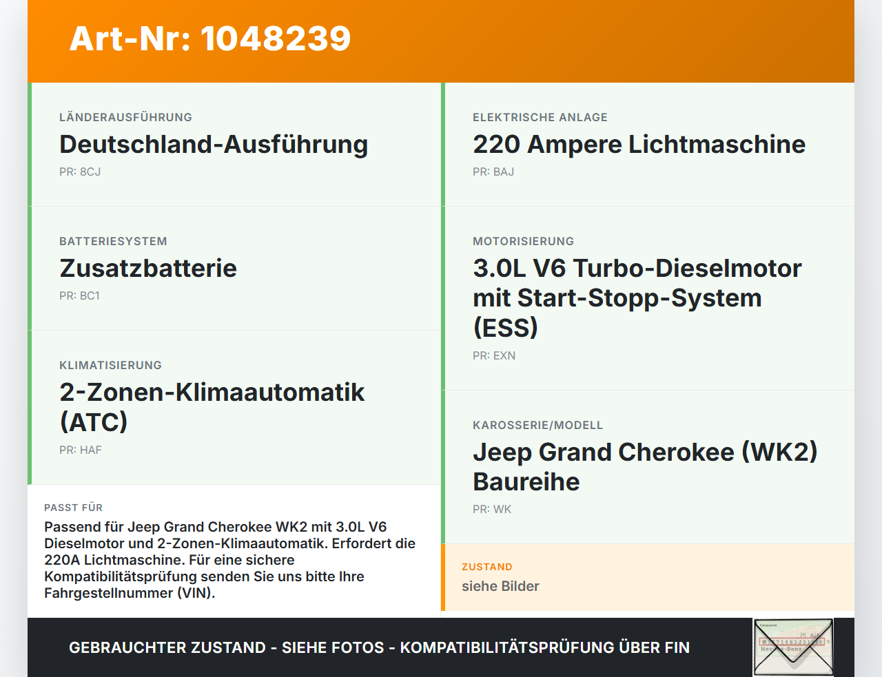 Jeep Grand Cherokee WK2 13-17 Zusatzheizung PTC Zuheizer Heizelement Elektrisch Jeep Grand Cherokee WK2 13-17... Vorschau 3