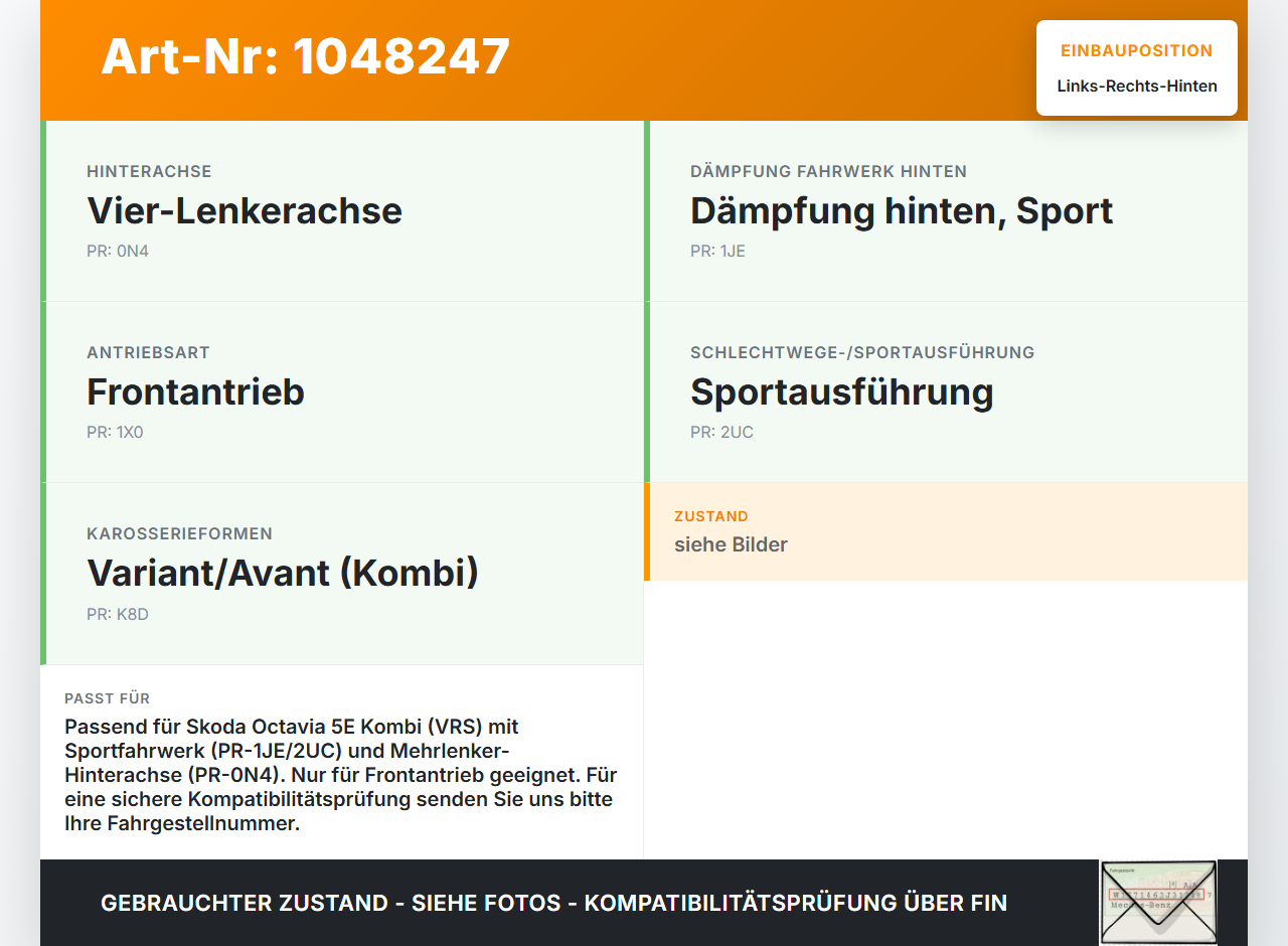 Skoda Octavia VRS III 5E 12-16 Kombi 2x Stossdämpfer Links und Rechts Hinten Skoda Octavia VRS III 5E 12-16... Vorschau 3