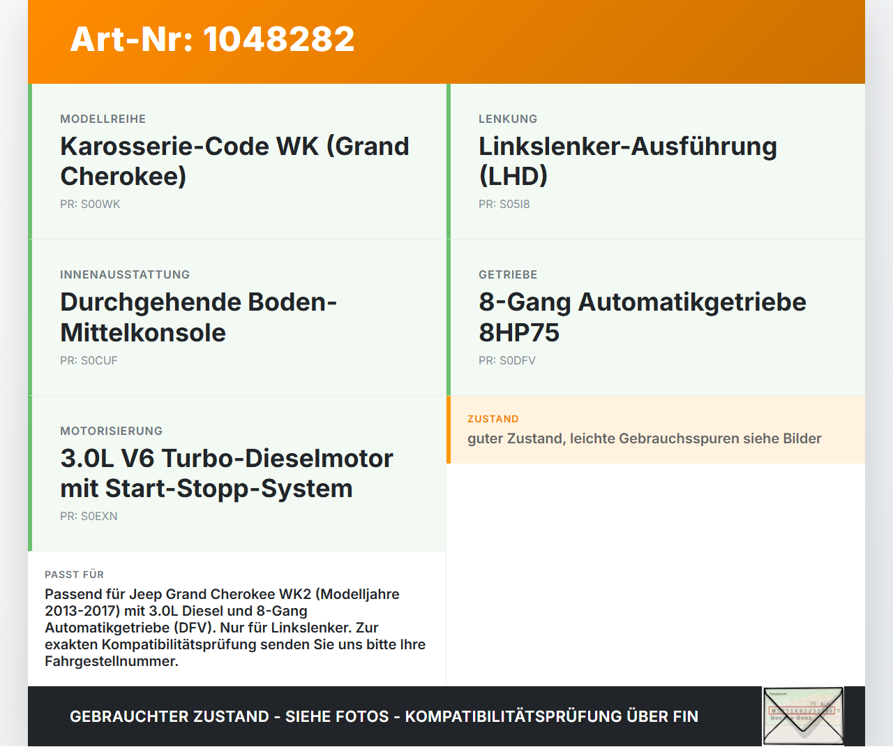 Jeep Grand Cherokee WK2 13-17 3,0d 184KW Autom Notentriegelung für Automatikgetriebe Jeep Grand Cherokee WK2 13-17... Vorschau 3