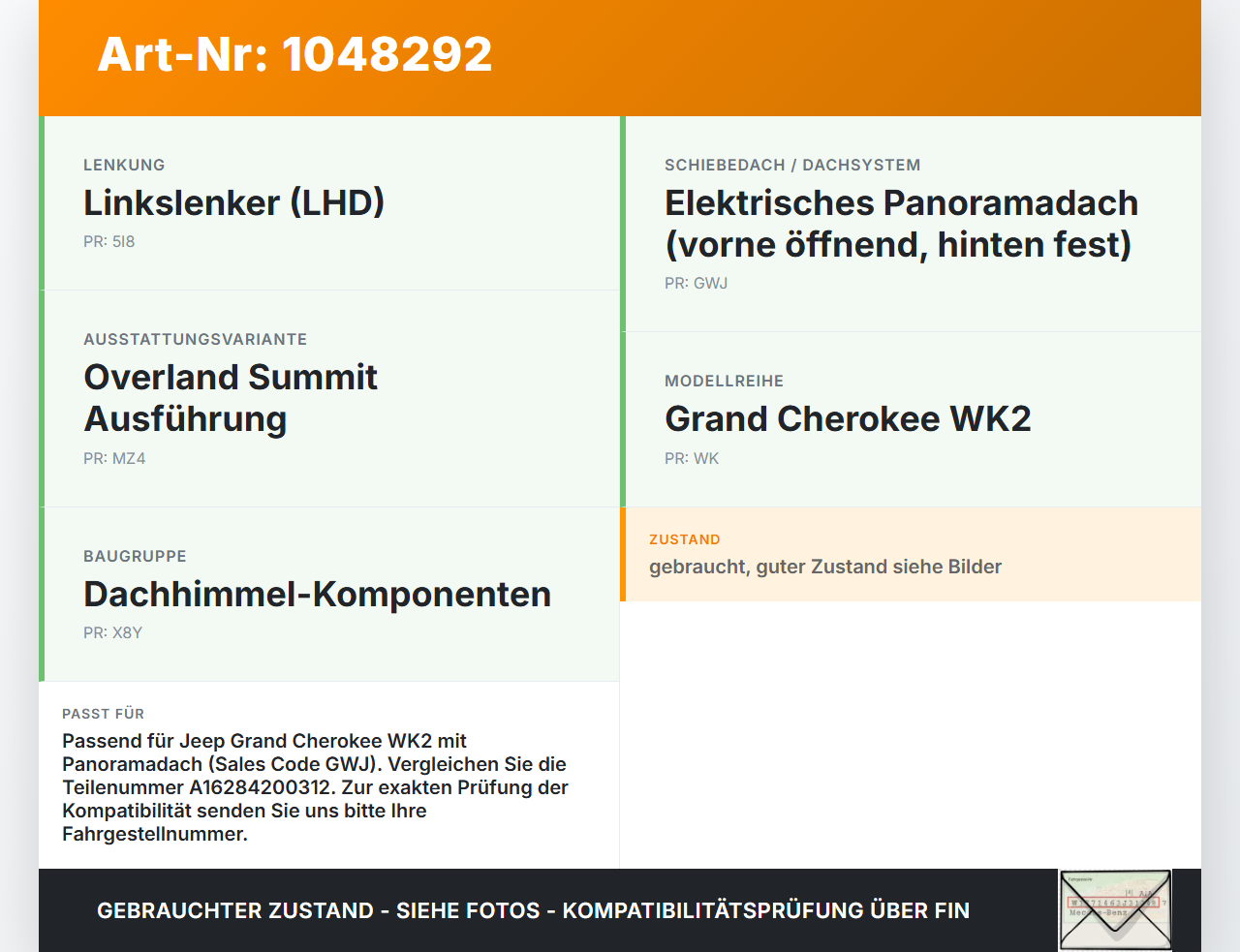 Jeep Grand Cherokee WK2 13-17 Schiebedachmotor Pos.1 Jeep Grand Cherokee WK2 13-17 24.02.2017 A16284200312... Vorschau 3