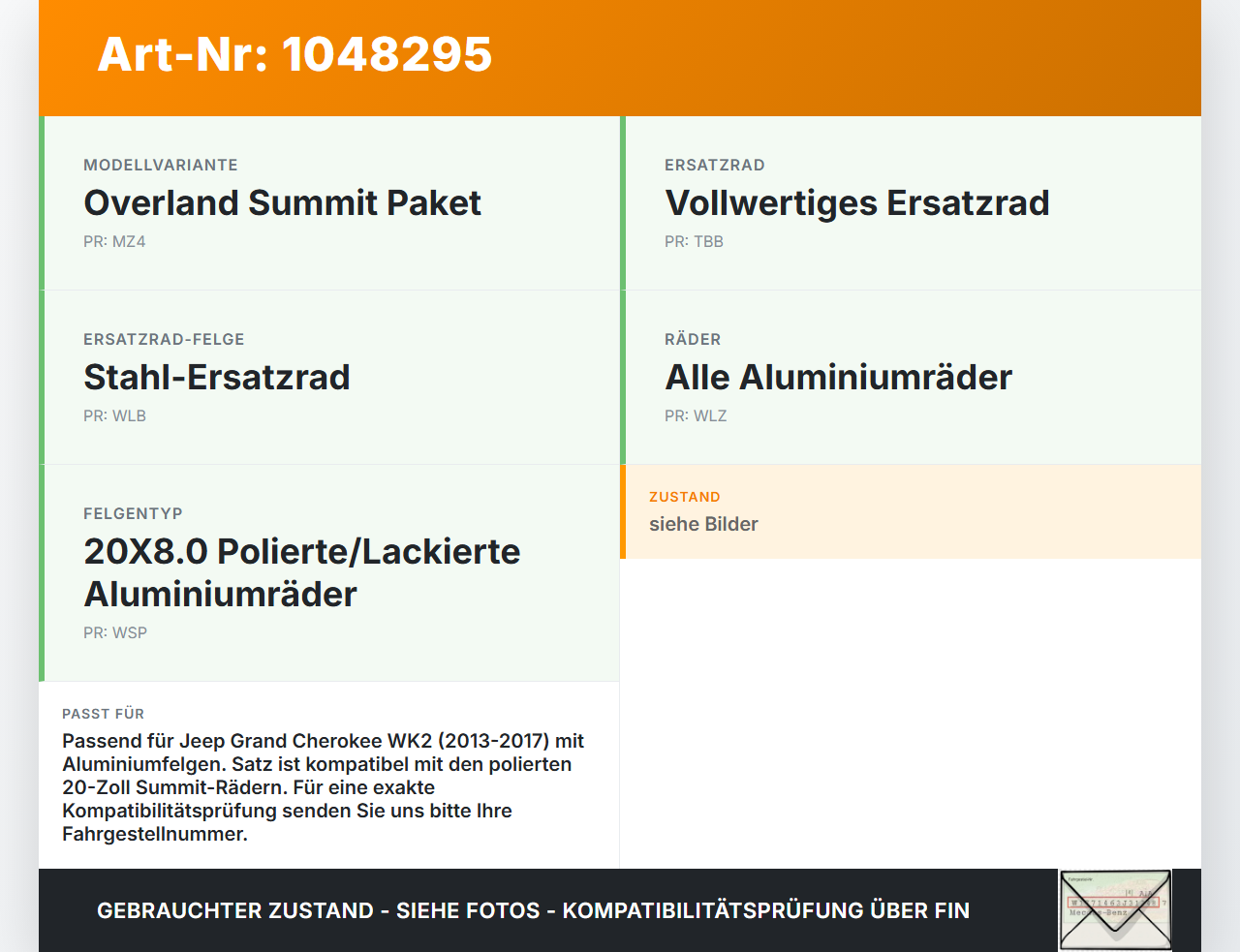 Jeep Grand Cherokee WK2 13-17 Satz Radmuttern Muttern Radbolzen Jeep Grand Cherokee WK2 13-17 24.02.2017 gebraucht Vorschau 3