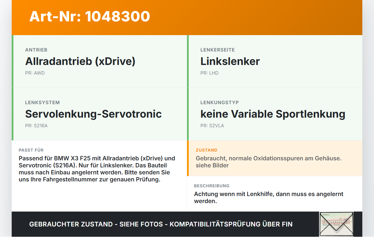 BMW X3 F25 10-14 Lenkgetriebe Servolenkung BMW X3 F25 10-14 20.03.2012 6864490 32106864490 6854865 720682000000... Vorschau 3