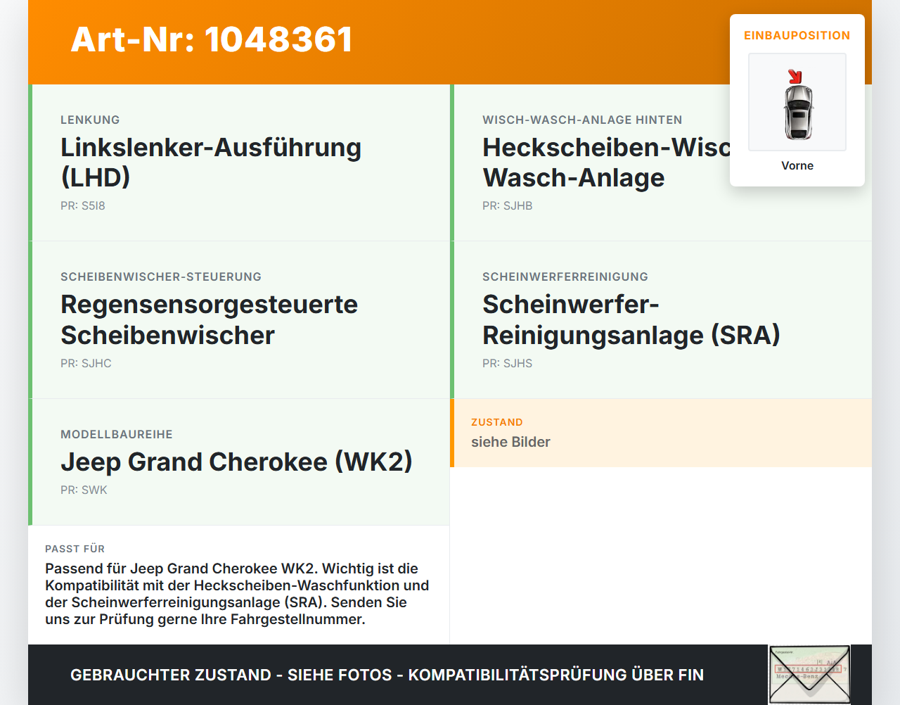 Jeep Grand Cherokee WK2 13-17 Waschwasserpumpe Wischwasserpumpe Waschpumpe Vorne Jeep Grand Cherokee WK2 13-17... Vorschau 3