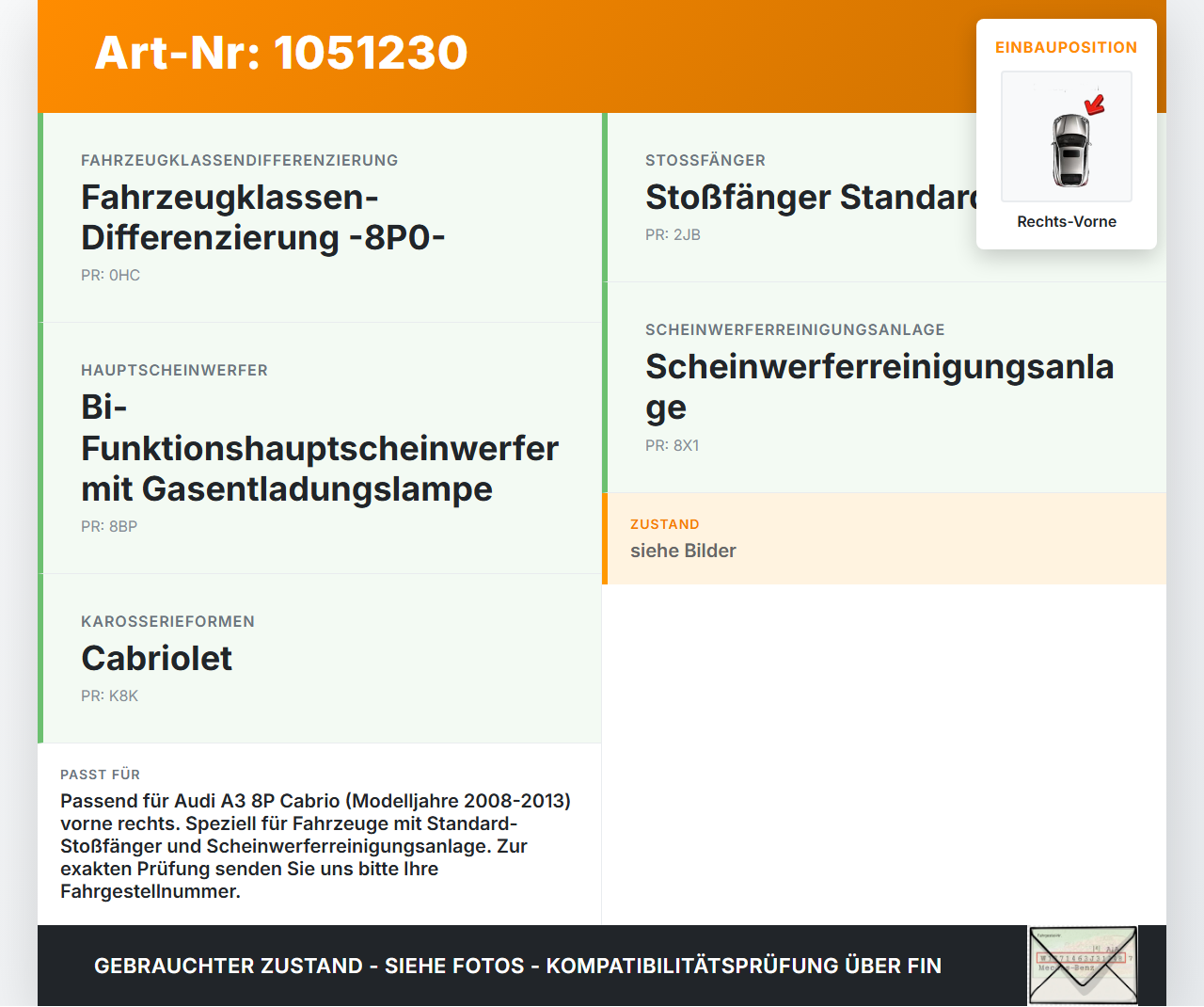 Audi A3 8P 08-13 Cabrio Halter Träger Aufnahme Führung für Stoßstange Rechts Vorne Audi A3 8P 08-13 13.05.2008... Vorschau 3