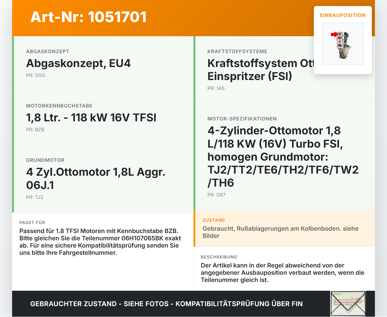 Audi A3 8P 08-13 TFSI 1,8 118KW BZB Kolben mit Pleuel Pos D Audi A3 8P 08-13 13.05.2008 06H107065BK gebraucht Vorschau 3
