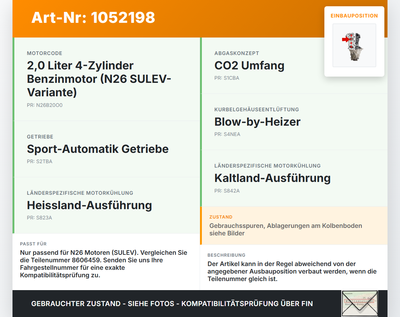 BMW 428i F36 14-17 2,0 180KW N26B20O0 Kolben mit Pleuel Pos C BMW 428i F36 14-17 02.06.2016 1125-8606459 8606459... Vorschau 3