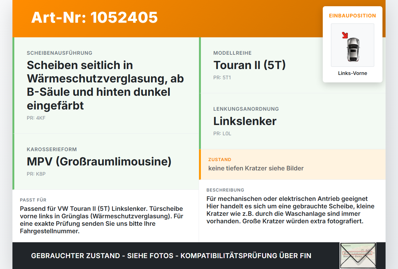VW Touran II 5T 15-24 Seitenscheibe LVK Fenster Türscheibe Links Vorne VW Touran II 5T 15-24 12.05.2016 5TA845201... Vorschau 3