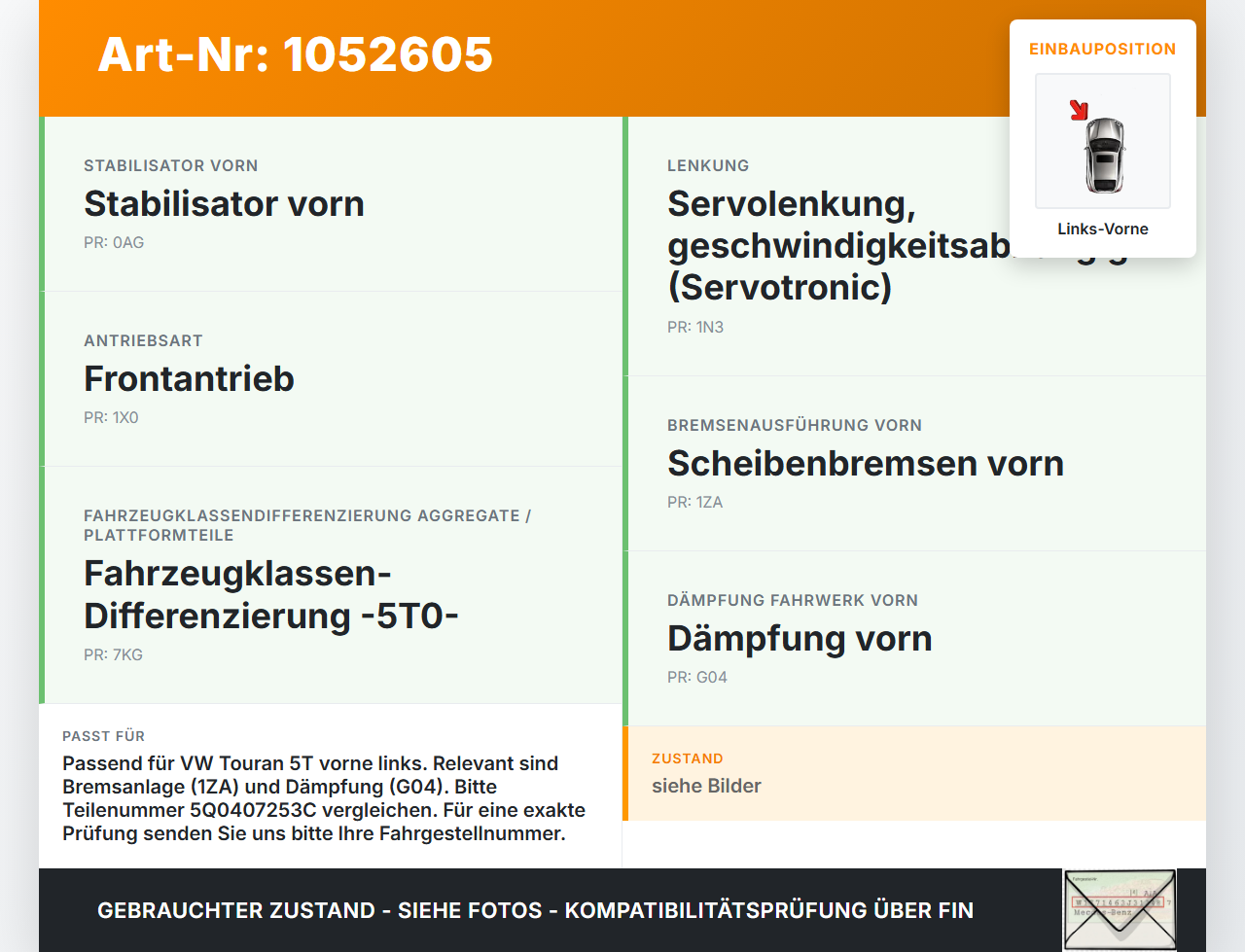 VW Touran II 5T 15-24 TSI 1,2 81KW Achsschenkel Radnabe Links Vorne VW Touran II 5T 15-24 12.05.2016 5Q0407253C... Vorschau 3