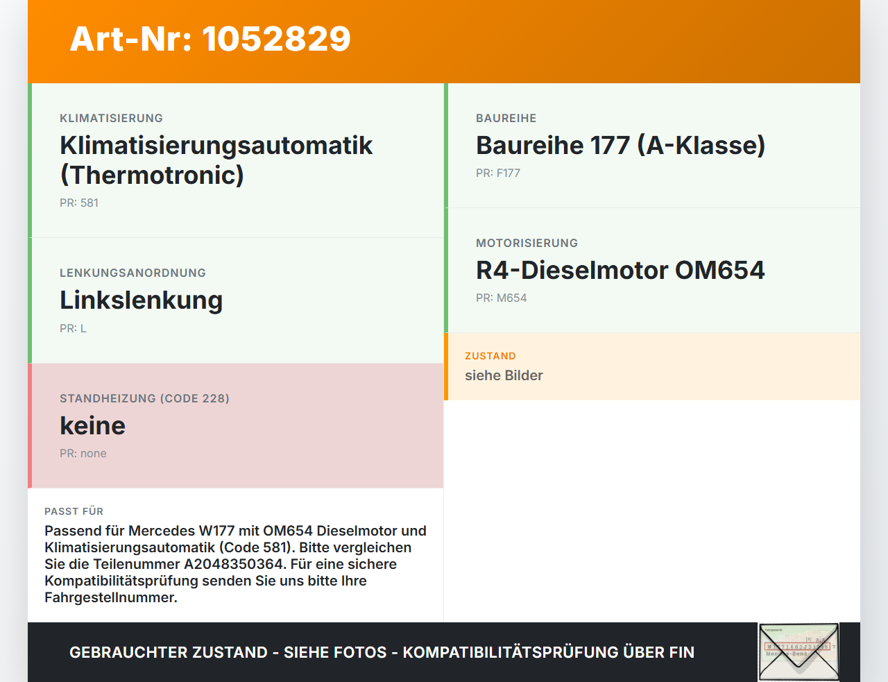 Mercedes W177 A200d 18-22 2,0d 110KW Umwelzpumpe Heizung Pumpe Mercedes W177 A200d 18-22 12.07.2019 A2048350364... Vorschau 3
