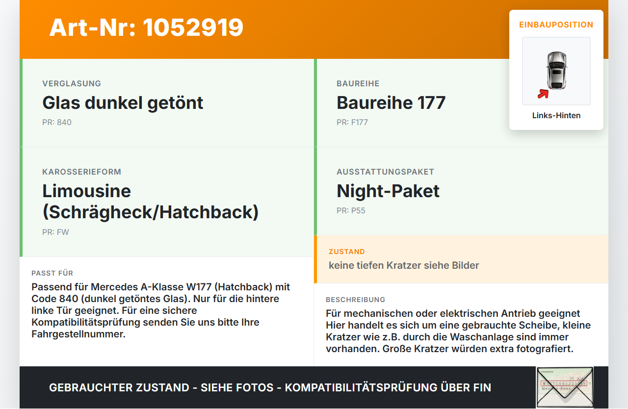 Mercedes W177 A200d 18-22 Lim Seitenscheibe LHK  für Türscheibe Fenster Links Hinten Orig. getönt Mercedes W177... Vorschau 3