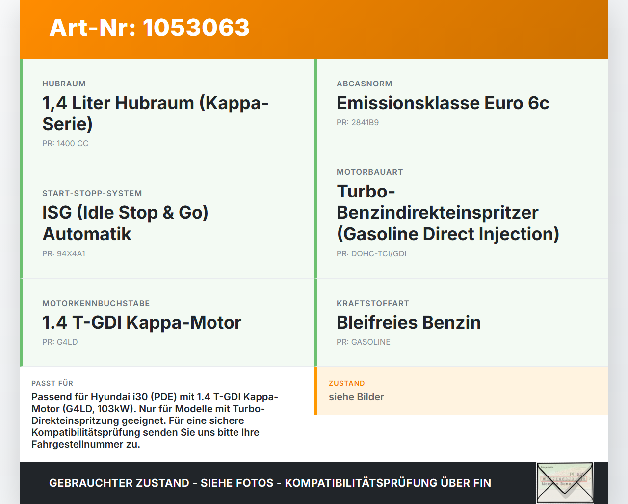 Hyundai PDE 17-20 1,4i 103KW G4LD Kurbelwelle Hyundai PDE 17-20 28.03.2019 F9095392 70AZ603F-00 gebraucht Vorschau 3