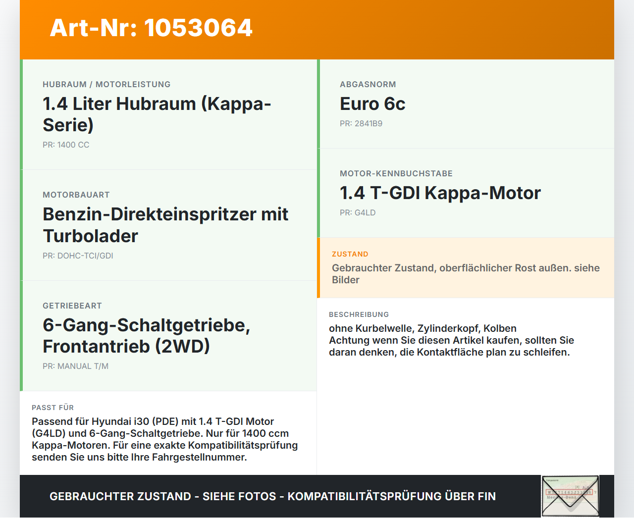 Hyundai PDE 17-20 1,4i 103KW G4LD Motorblock Kurbelgehäuse 4-Zylinder Hyundai PDE 17-20 28.03.2019 2110003802... Vorschau 3