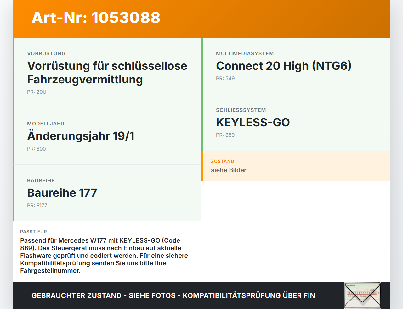 Mercedes W177 A200d 18-22 Steuergerät ECU Modul MARS Keyless Mercedes W177 A200d 18-22 12.07.2019 A1679007012 gebraucht Vorschau 3