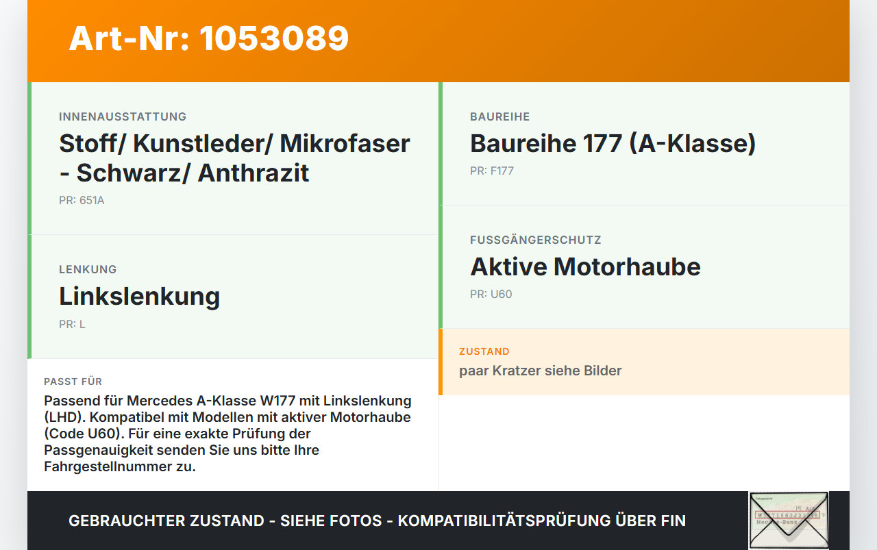 Mercedes W177 A200d 18-22 Hebel Entriegelung für Motorhaube Mercedes W177 A200d 18-22 12.07.2019 A1778808902 gebraucht Vorschau 3