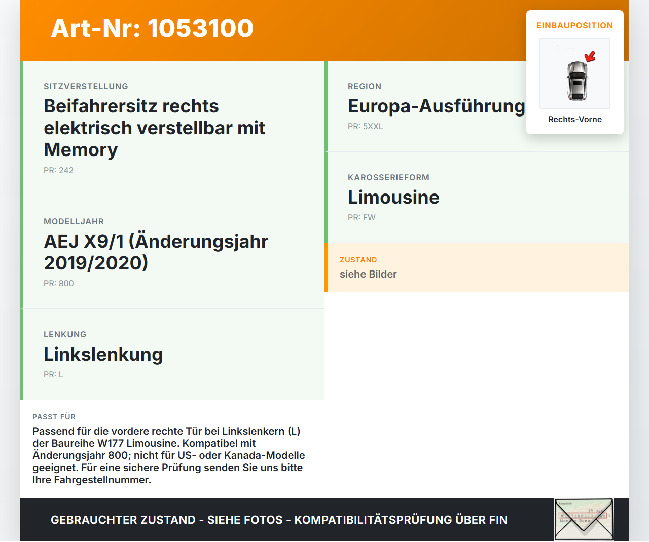 Mercedes W177 A200d 18-22 Lim Fensterheber o. FH-Motor Rechts Vorne Mercedes W177 A200d 18-22 12.07.2019... Vorschau 3