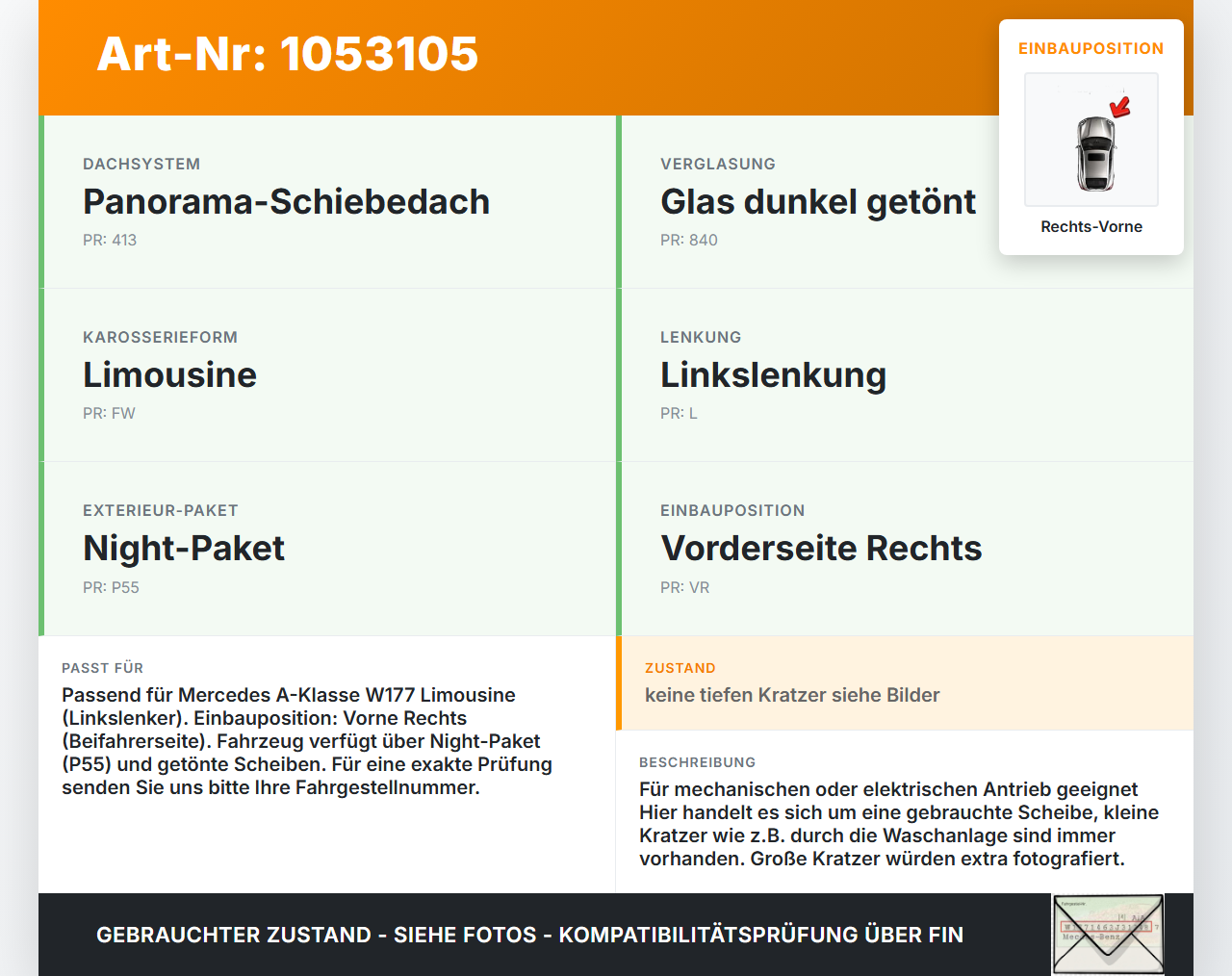 Mercedes W177 A200d 18-22 Lim Seitenscheibe RVK Türscheibe Rechts Vorne Mercedes W177 A200d 18-22 12.07.2019... Vorschau 3