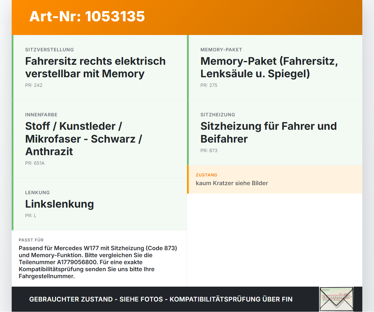 Mercedes W177 A200d 18-22 Schalter Sitzheizung Mercedes W177 A200d 18-22 12.07.2019 A1779056800 gebraucht Vorschau 3