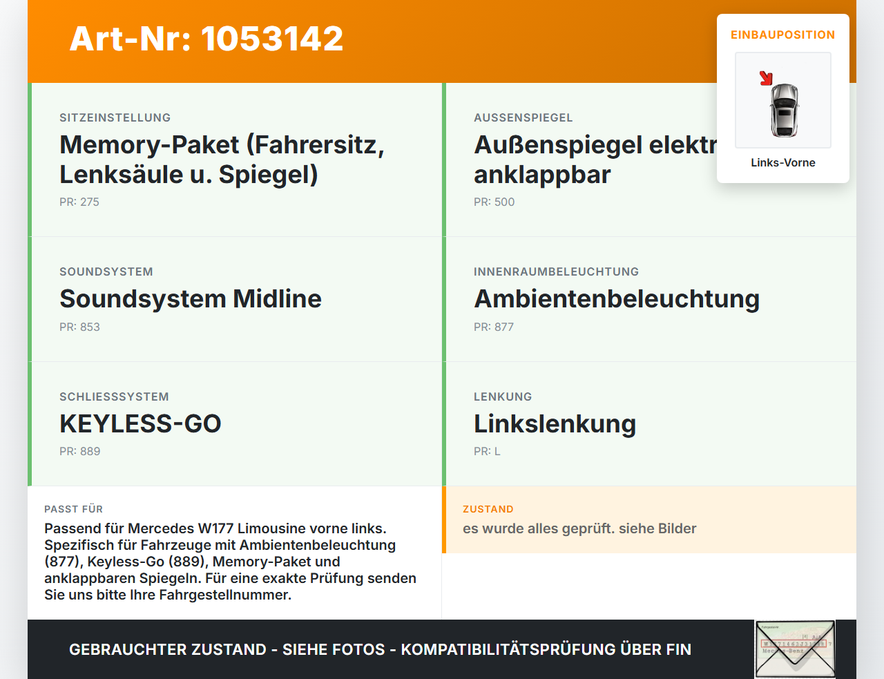 Mercedes W177 A200d 18-22 Lim Kabelbaum Tür und Fensterheber Links Vorne Mercedes W177 A200d 18-22 12.07.2019... Vorschau 3