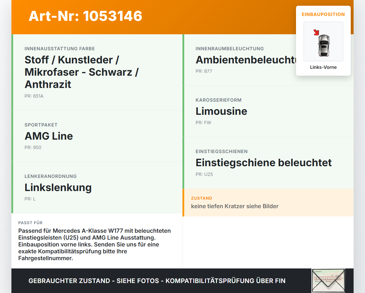 Mercedes W177 A200d 18-22 Lim Einstiegsleiste Links Vorne Ambiente Light Mercedes W177 A200d 18-22 12.07.2019... Vorschau 3