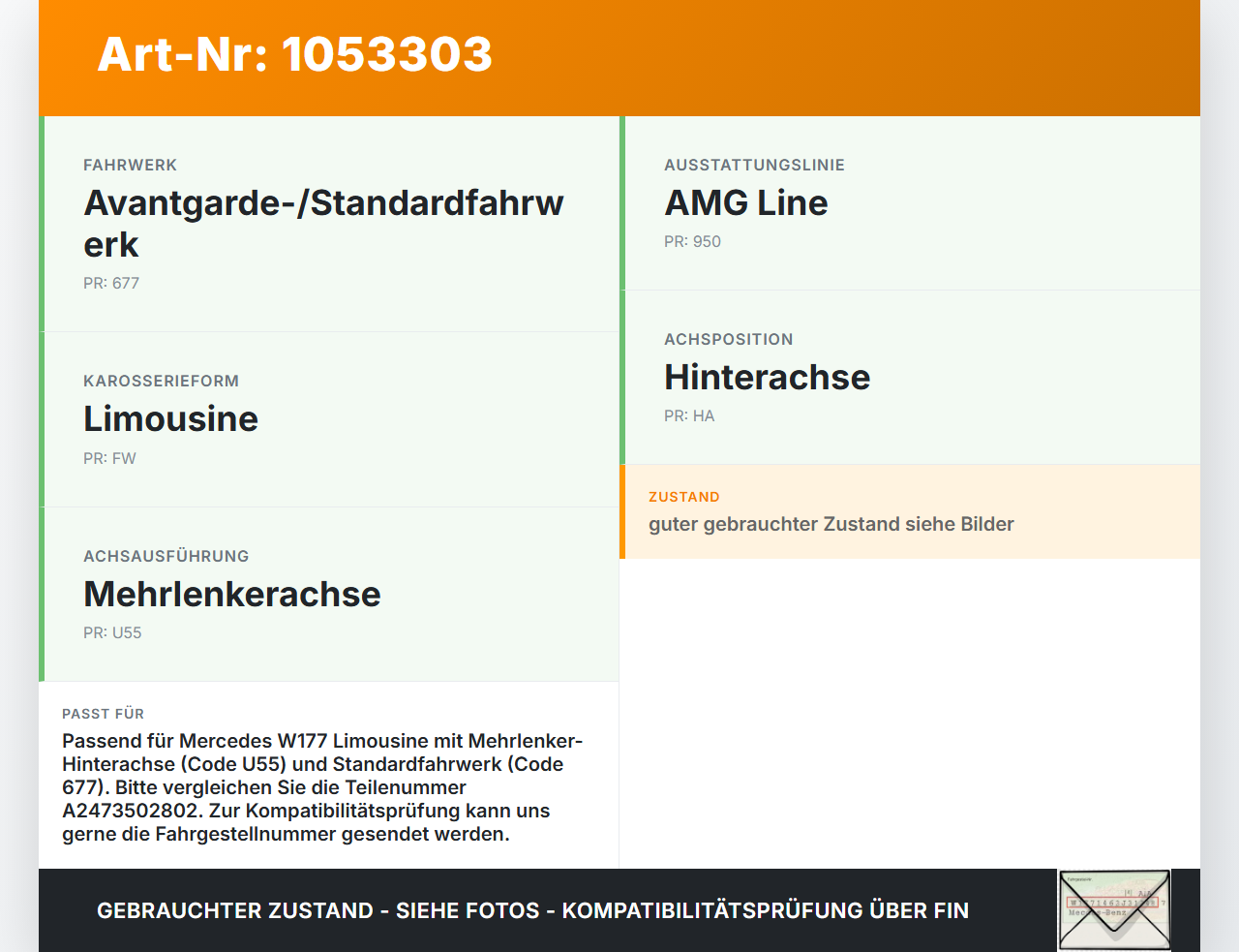 Mercedes W177 A200d 18-22 Lim Hinterachse Achse Achsträger Mercedes W177 A200d 18-22 12.07.2019 A2473502802 gebraucht Vorschau 3