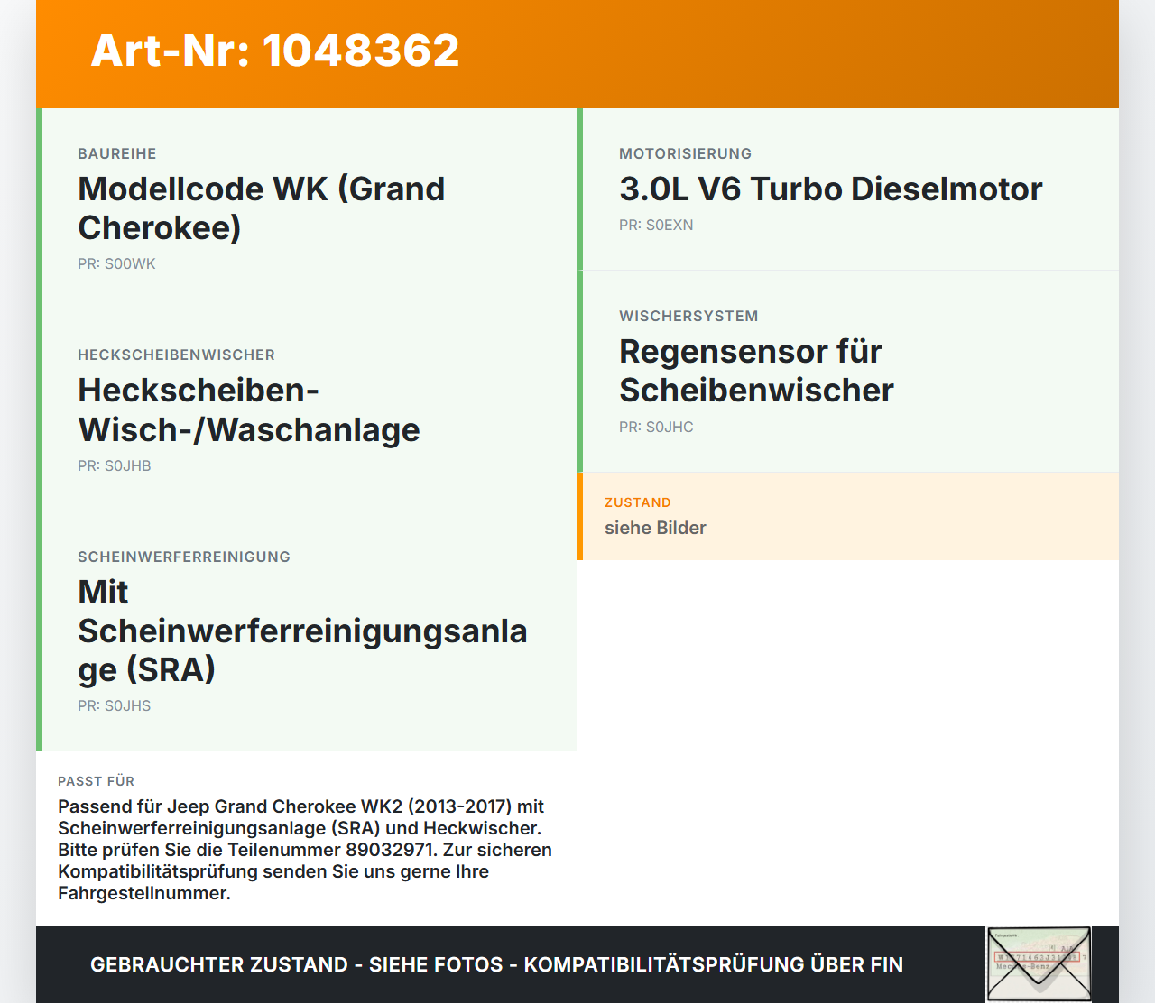 Jeep Grand Cherokee WK2 13-17 Waschwasserpumpe Waschpumpe Jeep Grand Cherokee WK2 13-17 24.02.2017 89032971 gebraucht Vorschau 3