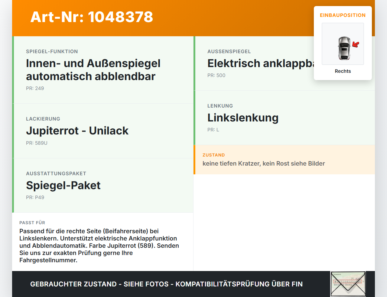 Mercedes W176 A200 12-15 Spiegel Aussenspiegel Rechts 589 Mercedes W176 A200 12-15 05.11.2012 gebraucht Vorschau 3