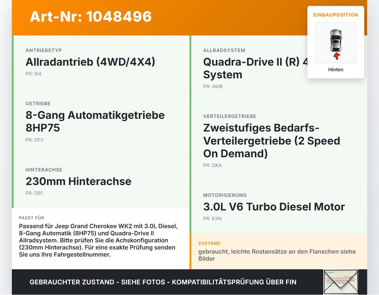 Jeep Grand Cherokee WK2 13-17 3,0d 184KW 4WD Kardanwelle Hinten und Mitte Jeep Grand Cherokee WK2 13-17 24.02.2017... Vorschau 3