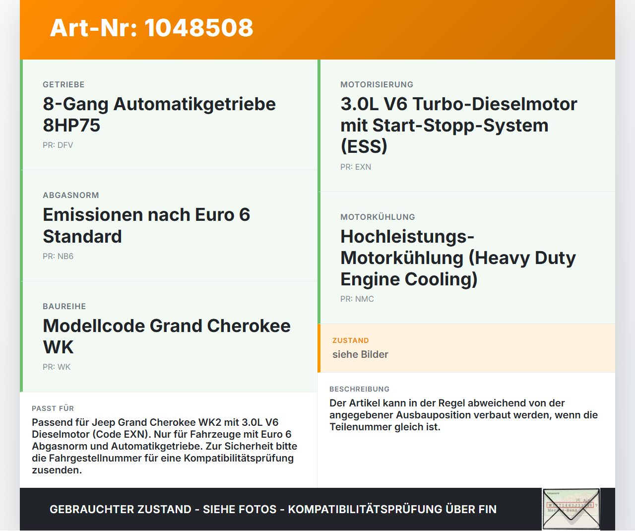 Jeep Grand Cherokee WK2 13-17 3,0d Ansaugrohr Ladeluftschlauch Luftschlauch Pos.1 Jeep Grand Cherokee WK2 13-17... Vorschau 3