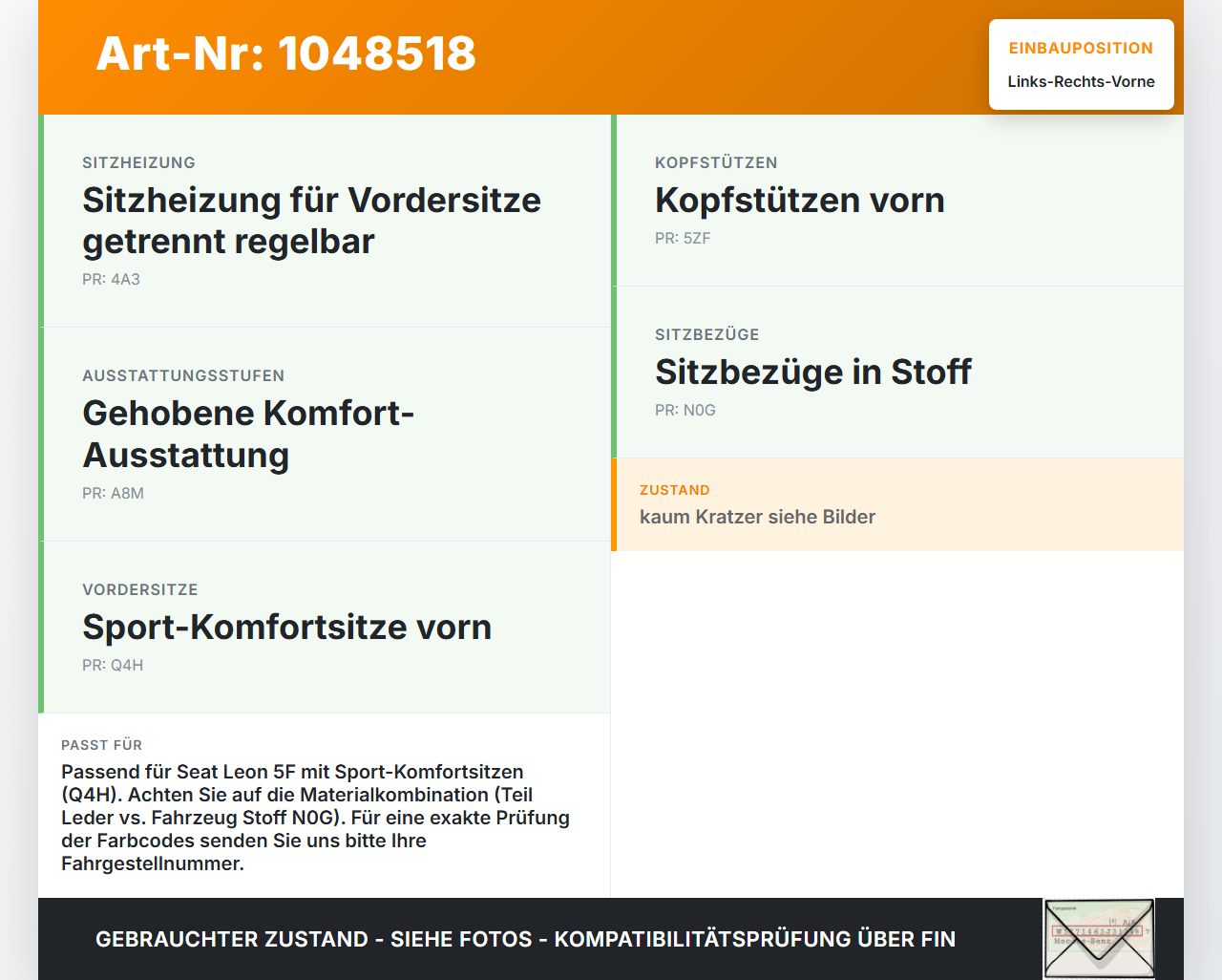 Seat Leon 5F 12-16 Kopfstütze für Fahrer Sitz Rechts oder Links Vorne  Leder Seat Leon 5F 12-16 17.12.2015 gebraucht Vorschau 3