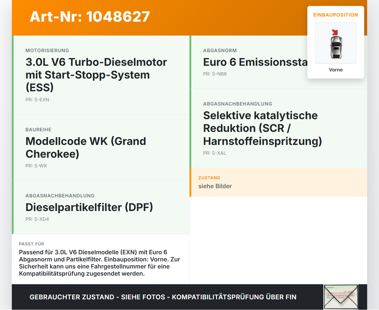 Jeep Grand Cherokee WK2 13-17 3,0d 184KW Sensor Abgastemperatursensor Abgassonde Vorne Jeep Grand Cherokee WK2... Vorschau 3