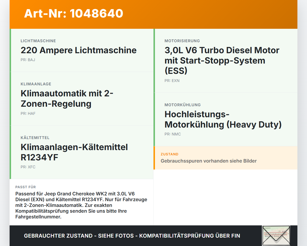 Jeep Grand Cherokee WK2 13-17 3,0d 184KW Klimakompressor Klima Kompressor Jeep Grand Cherokee WK2 13-17 24.02.2017... Vorschau 3