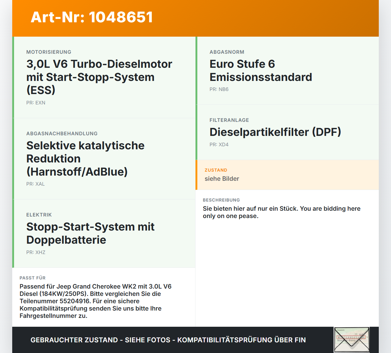 Jeep Grand Cherokee WK2 13-17 3,0d 184KW Magnetventil 1 Jeep Grand Cherokee WK2 13-17 24.02.2017 55204916 gebraucht Vorschau 3