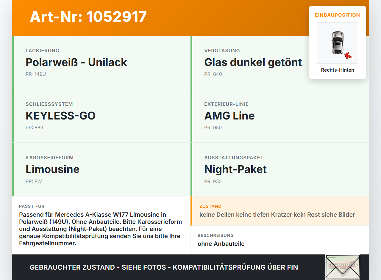 Mercedes W177 A200d 18-22 Lim Tür Rechts Hinten 149 Mercedes W177 A200d 18-22 12.07.2019 A1777301400 gebraucht Vorschau 3