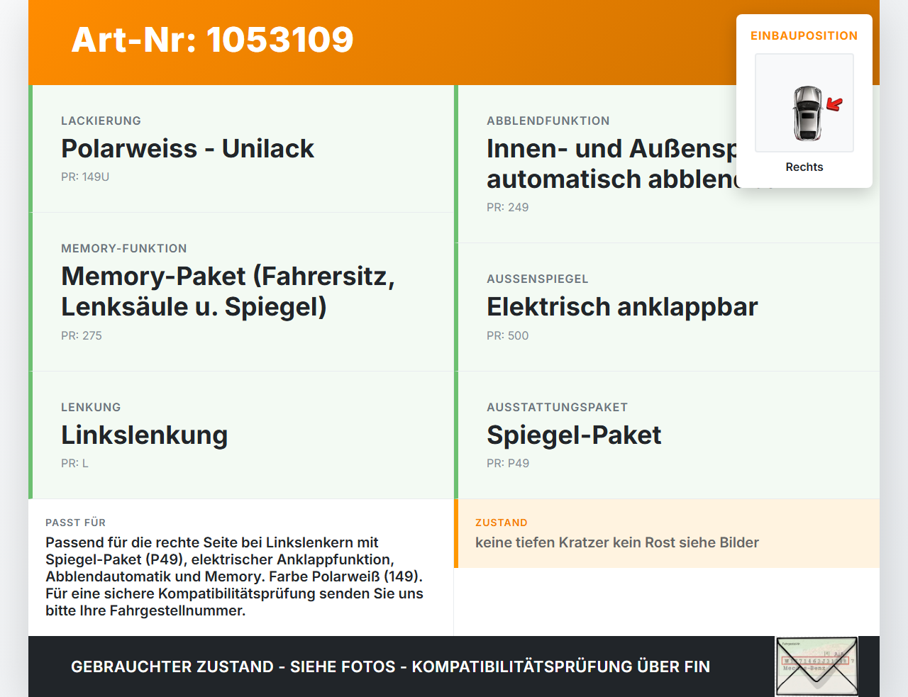 Mercedes W177 A200d 18-22 Spiegel Aussenspiegel Rechts 149 Mercedes W177 A200d 18-22 12.07.2019 A1778101404 gebraucht Vorschau 3