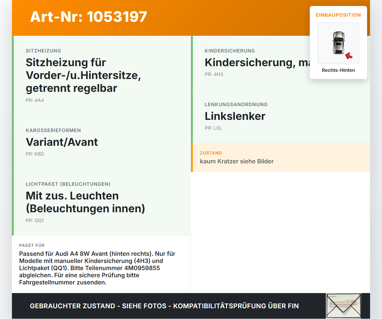 Audi A4 8W B9 15-19 Kombi Fensterheberschalter Schalter Rechts Hinten Audi A4 8W B9 15-19 05.04.2016 4M0959855... Vorschau 3