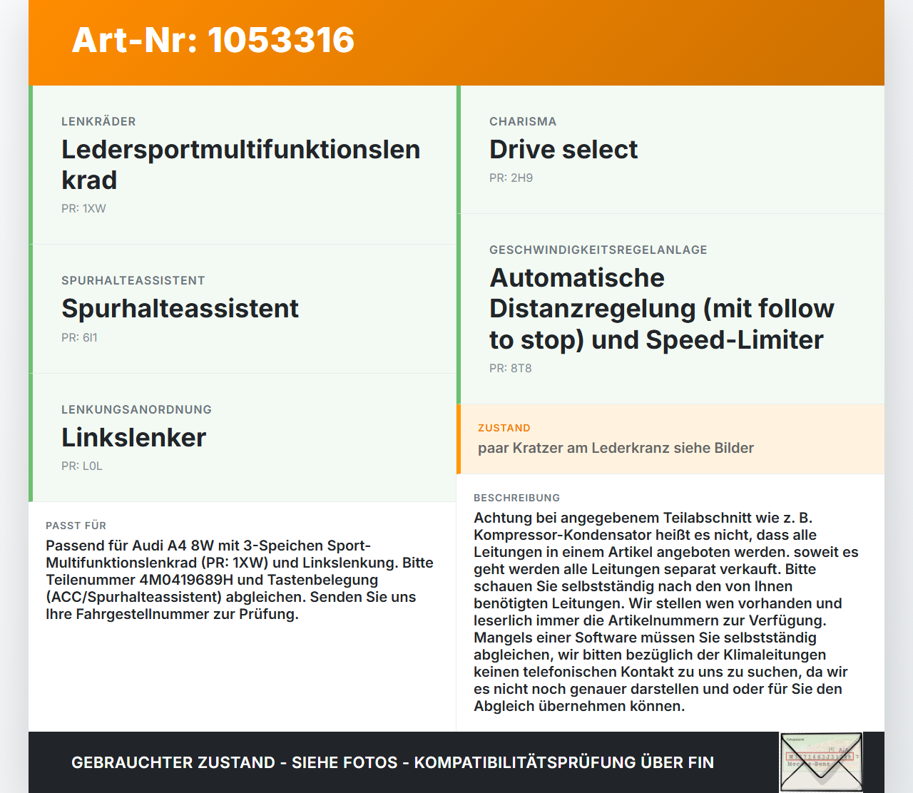 Audi A4 8W B9 15-19 TDI 2,0 110KW Lederlenkrad 3-Speichen Design Audi A4 8W B9 15-19 05.04.2016 4M0419689H 4KP... Vorschau 3