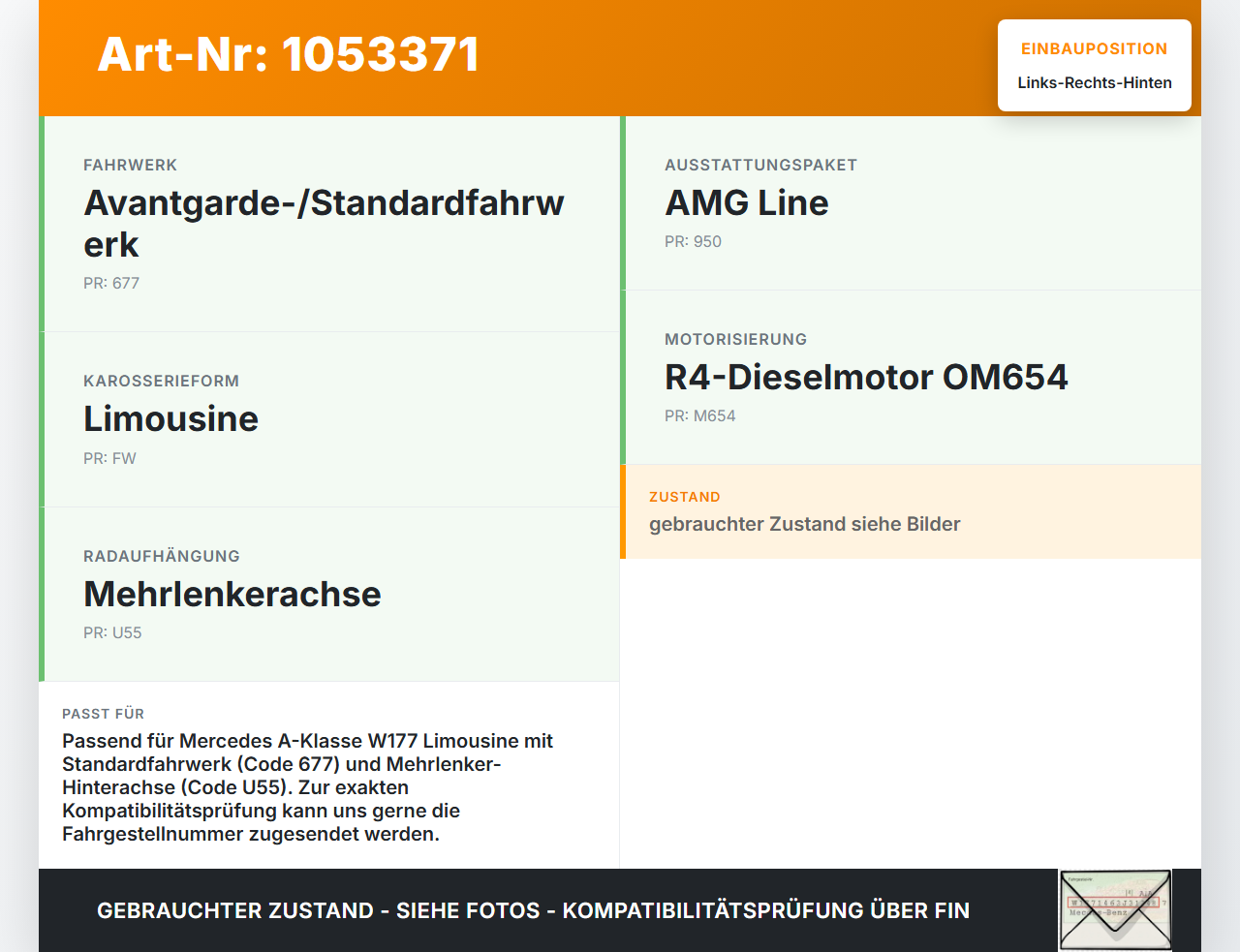 Mercedes W177 A200d 18-22 Lim Stossdämpfer Links und Rechts Hinten Mercedes W177 A200d 18-22 12.07.2019 A1773206600... Vorschau 3